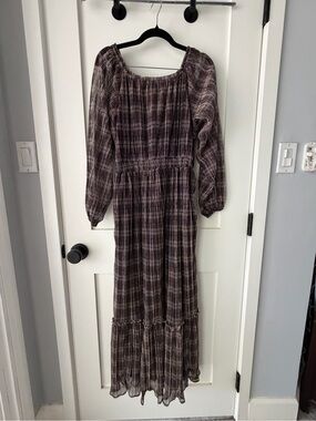 Knox Rose Brown Plaid Maxi Dress with Smocked Waist